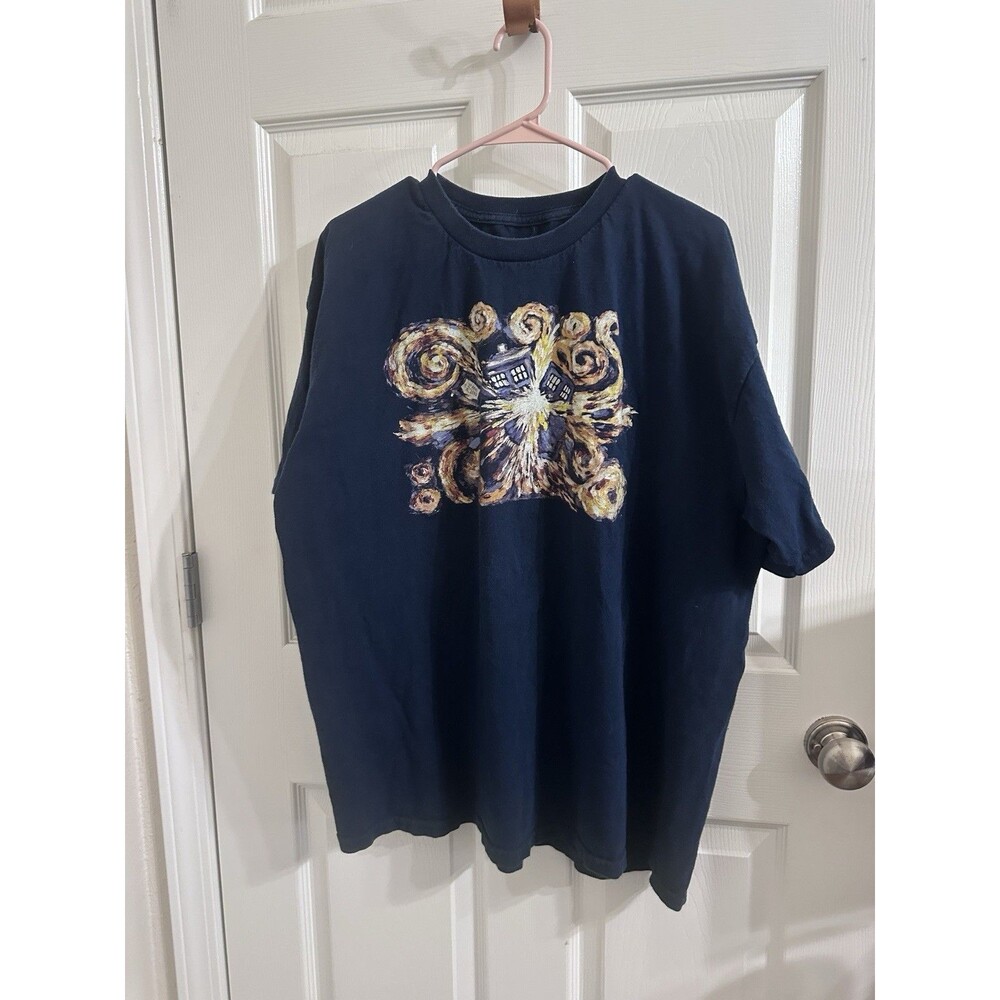 Doctor Who Men's Navy Graphic  exploding TARDIS Cotton T-Shirt, Sci-Fi, Size 2X